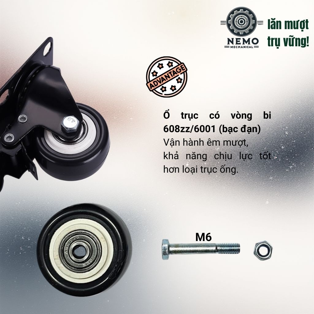 Bánh Xe Đẩy Hàng Đen Trắng – Chịu Tải Tốt, Khung Thép Sơn Tĩnh Điện